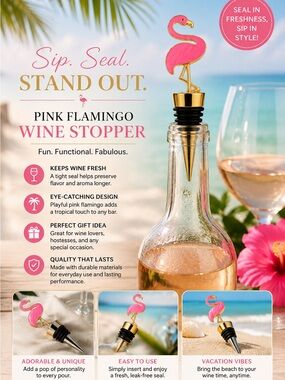 Pink and Gold Flamingo Bar Accessory Wine Stopper